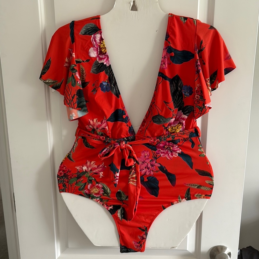 Fashion Nova Orange Floral One Piece Swimsuit
